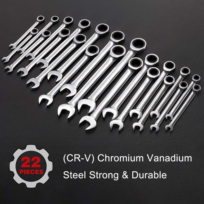 BULLTOOLS 23-Piece Ratchet Wrenches Chrome Vanadium Steel Ratcheting Wrench Set with Metric and SAE 72-Tooth Box End and Open End Standard Wrench Set with Organizer Box - Image 3